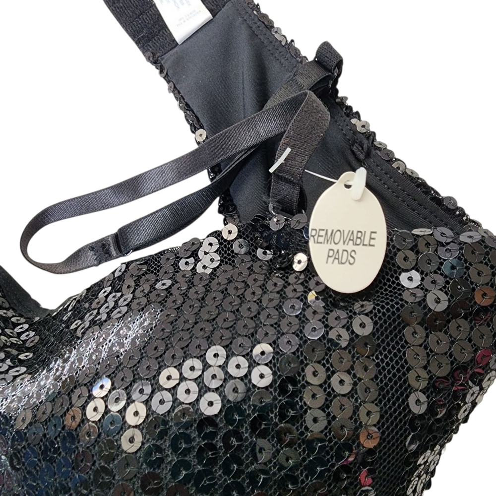 Rene Rofe Sequin bandeau bra adjustable straps removable cups size large - Picture 8 of 11
